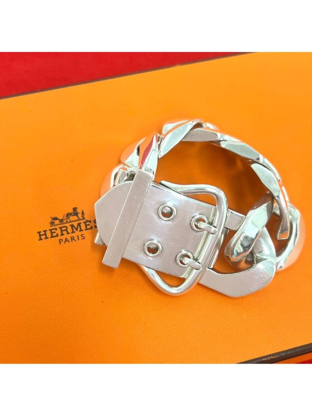 Hermes Boucles Sellier TGM Bracelet 925 Sterling Silver